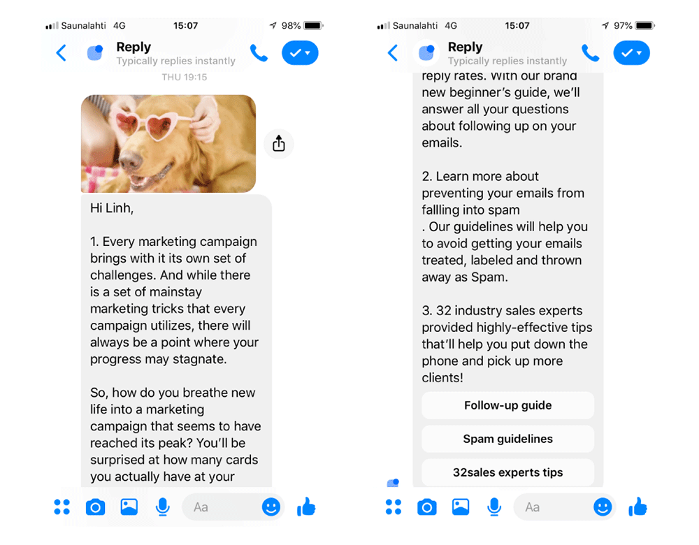 This chatbot sends email-like messages on different messaging platforms.